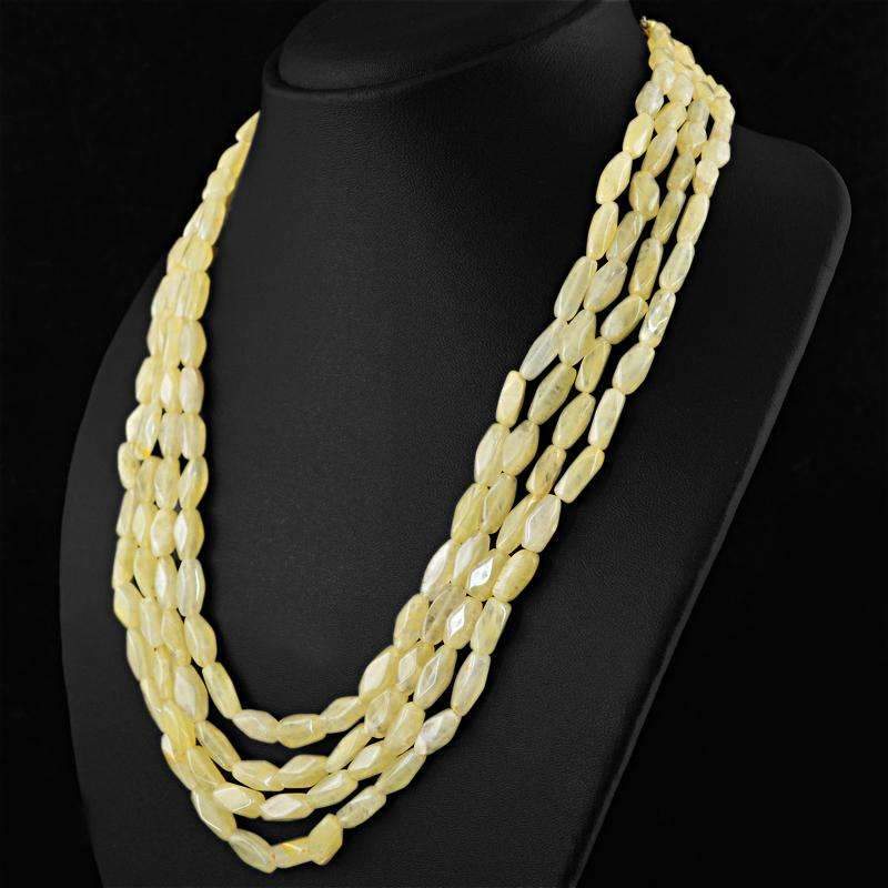 gemsmore:Untreated Yellow Aventurine Necklace Natural Faceted Beads - 4 Lines