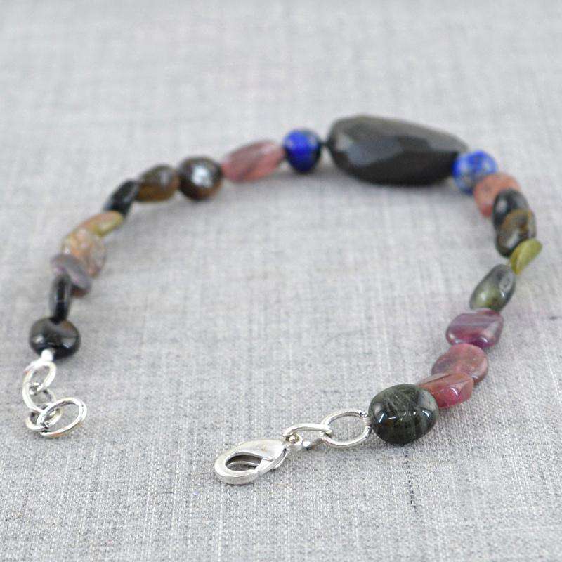 gemsmore:Watermelon Tourmaline & Blue Lapis Lazuli Bracelet Natural Untreated Beads