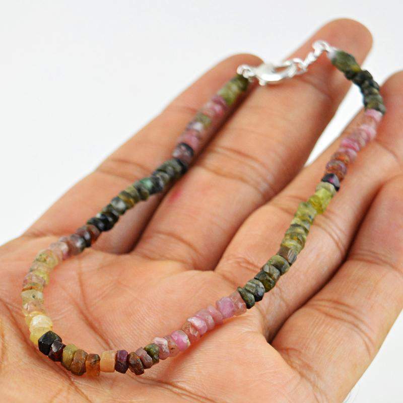gemsmore:Watermelon Tourmaline Bracelet Natural Round Faceted Beads