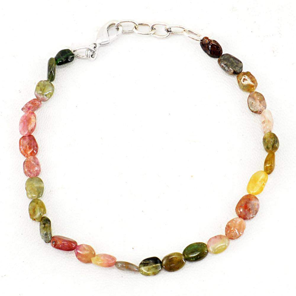 gemsmore:Watermelon Tourmaline Bracelet Natural Untreated Oval Beads