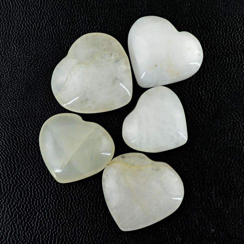 gemsmore:White Agate Gemstone Lot - Natural Carved Heart Shape