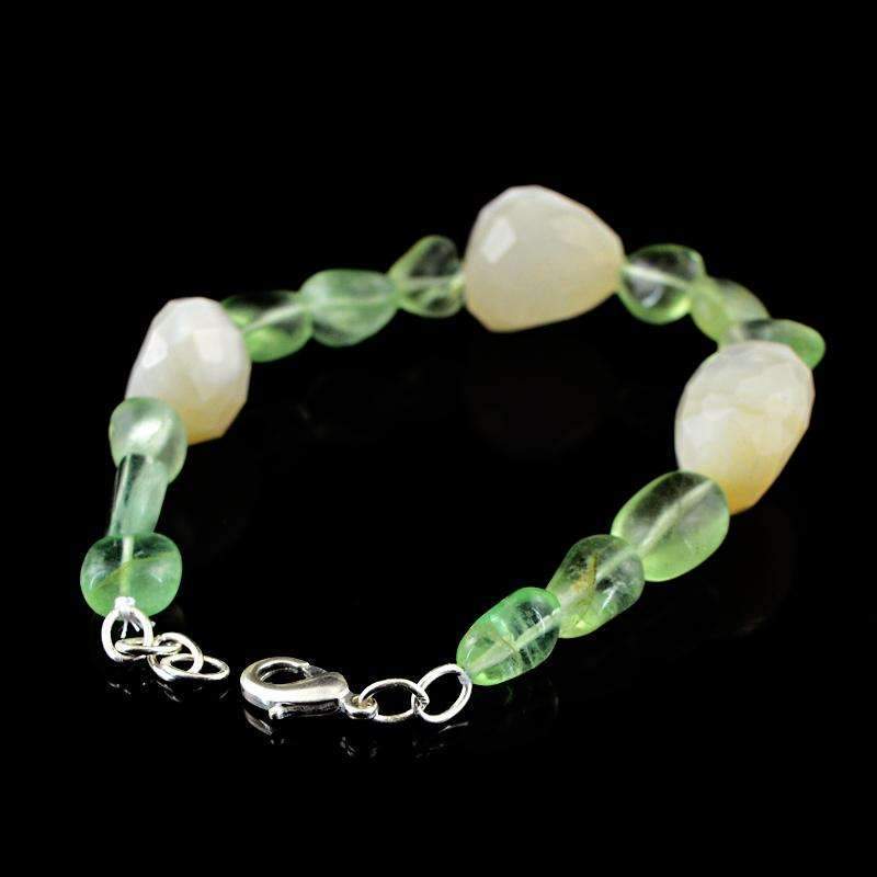gemsmore:White Agate & Green Fluorite Bracelet - Natural Faceted Beads