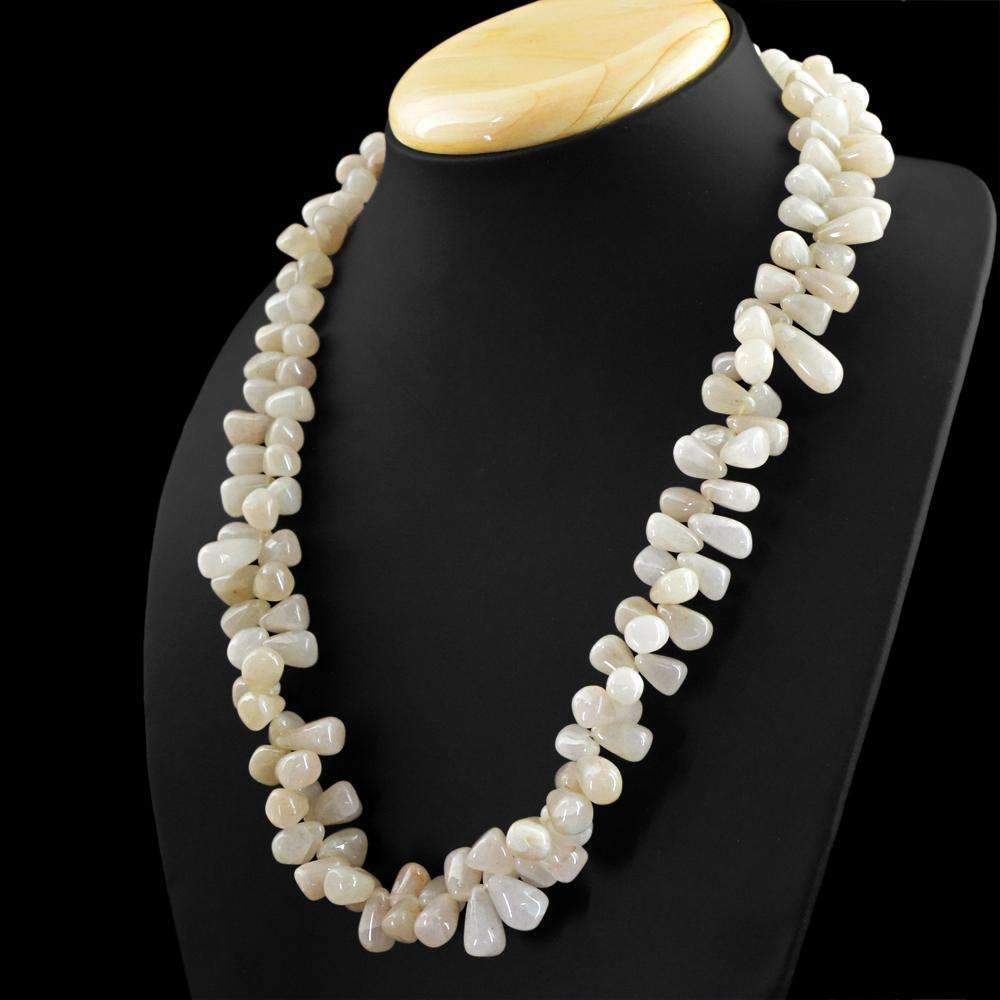 gemsmore:White Agate Necklace Natural Untreated Tear Drop Beads - Lowest Price
