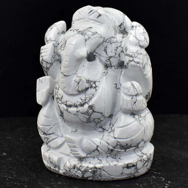 gemsmore:White Howlite Hand Carved Lord Ganesha Idol