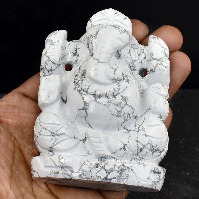 gemsmore:White Howlite Hand Carved Lord Ganesha Idol