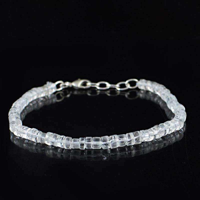 gemsmore:White Quartz Bracelet Natural Round Faceted Beads