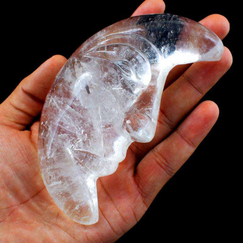 gemsmore:White Quartz Craftmen's Hand Carved Moon Face