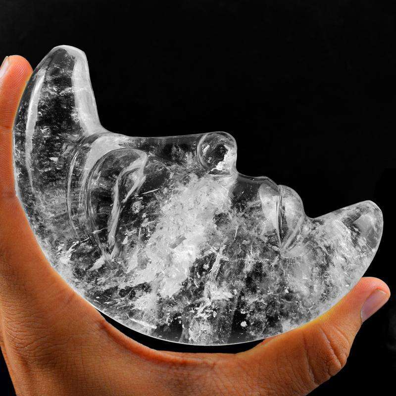 gemsmore:White Quartz Craftmen's Hand Carved Moon Face