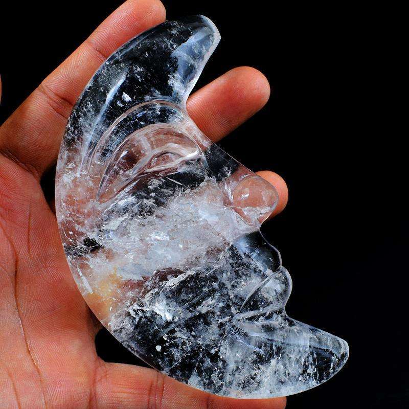 gemsmore:White Quartz Craftmen's Hand Carved Moon Face
