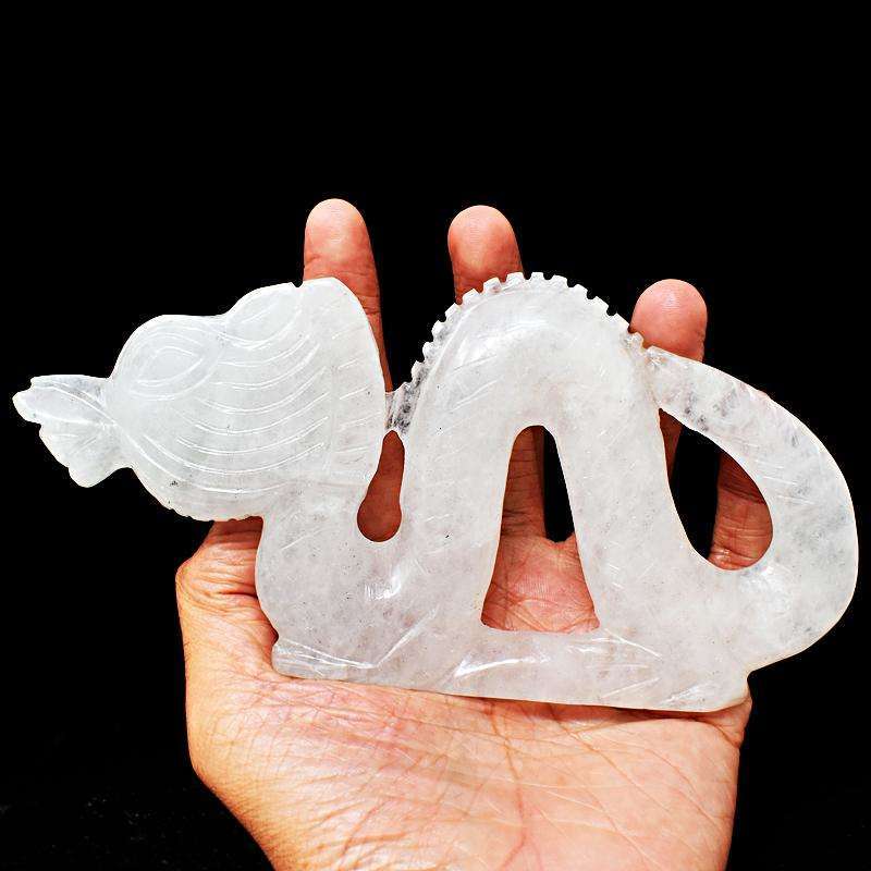 gemsmore:White Quartz Craftsmen Hand Carved Dragon - Museum Size