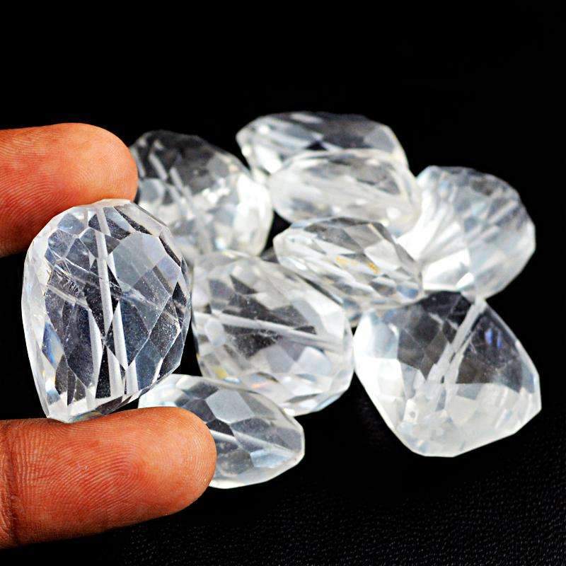 gemsmore:White Quartz Drilled Beads Lot - Natural Faceted