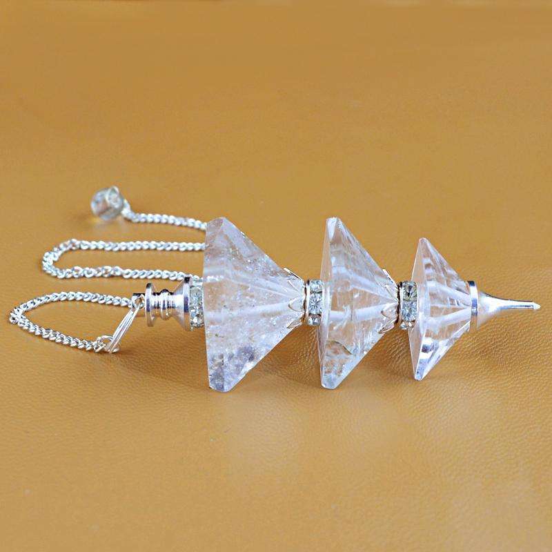 gemsmore:White Quartz Gemstone Natural Healing Point Pyramid Pendulum