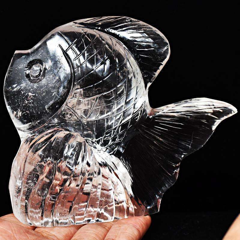 gemsmore:White Quartz Hand Carved Fish - Genuine Gemstone