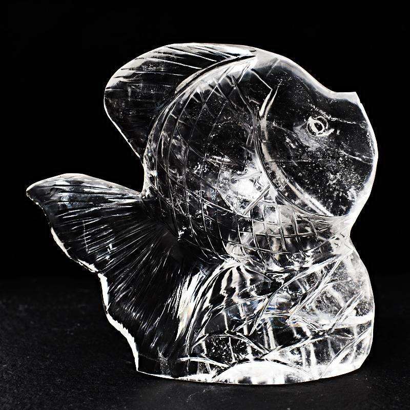 gemsmore:White Quartz Hand Carved Fish - Genuine Gemstone