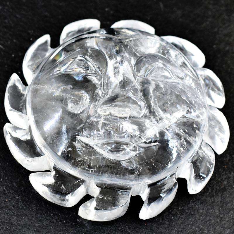 gemsmore:White Quartz Hand Carved Gemstone Sun Face